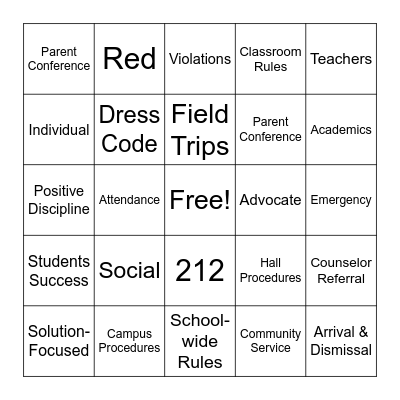 Counselor Orientation Bingo Card