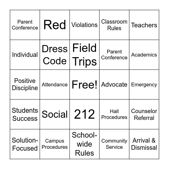 Counselor Orientation Bingo Card