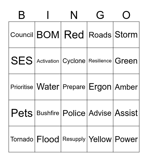 Disaster Mamagement Bingo Card