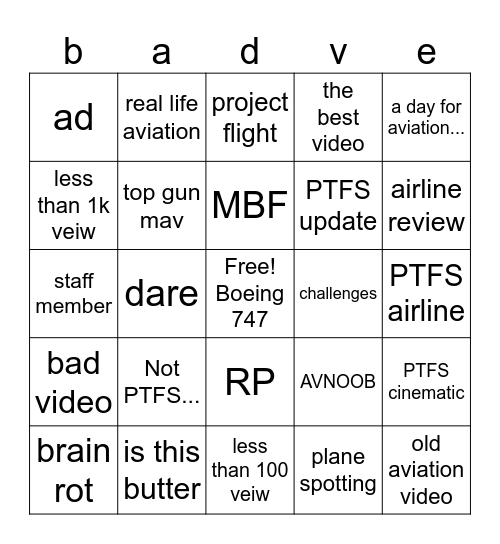 PTFS YT SHARTS BINGO! Bingo Card