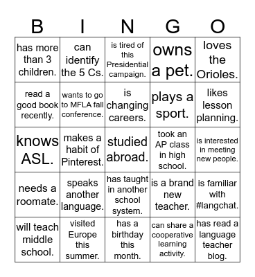 Find someone who... Bingo Card