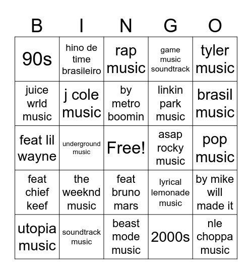 music Bingo Card