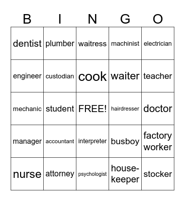 Jobs Bingo Card