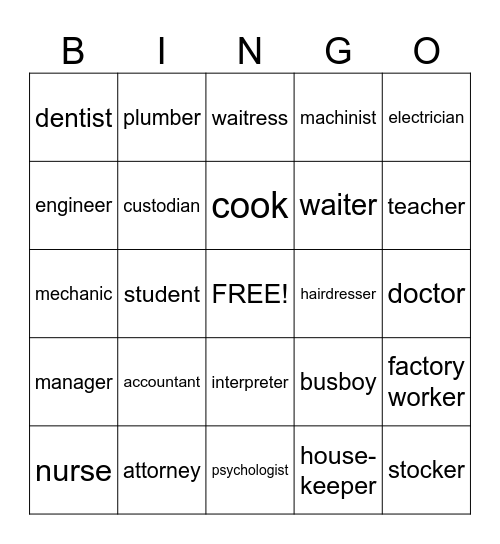 Jobs Bingo Card