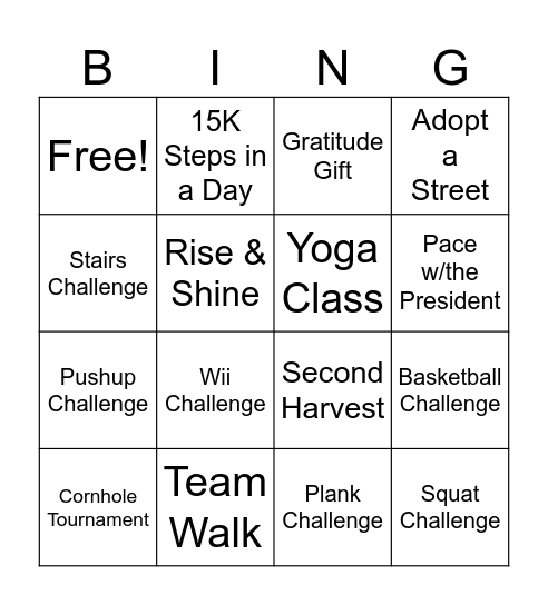 Wellness Bingo Card