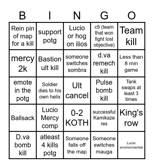 Overwatch Bingo Card