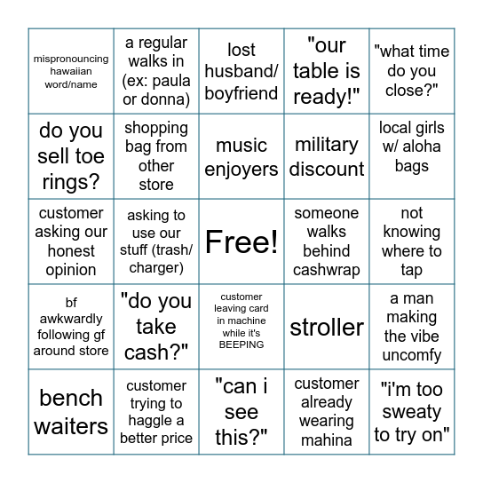 West Maui Mahina Bingo Card