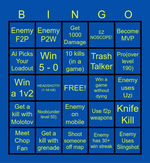 CHOP'S ULTRA BINGO CHALLANGE Bingo Card