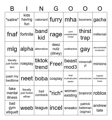 Cringego Bingo Card