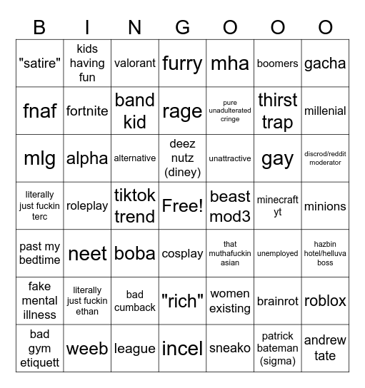 Cringego Bingo Card