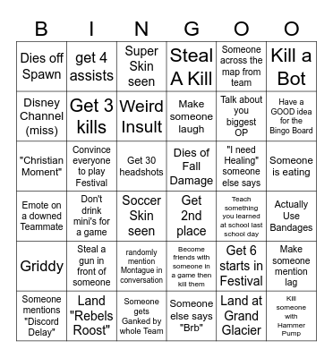 Fortnite Bingo Card