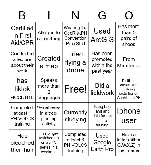 GeoRiskPH Bingo Card