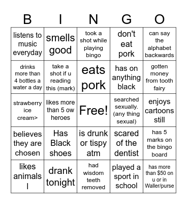 drunk bingo Card