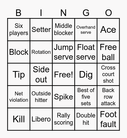 Volleyball Rocks Bingo Card