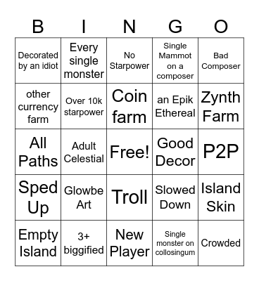 MSM Random island BINGO Card