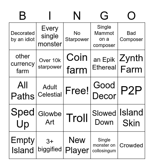 MSM Random island BINGO Card