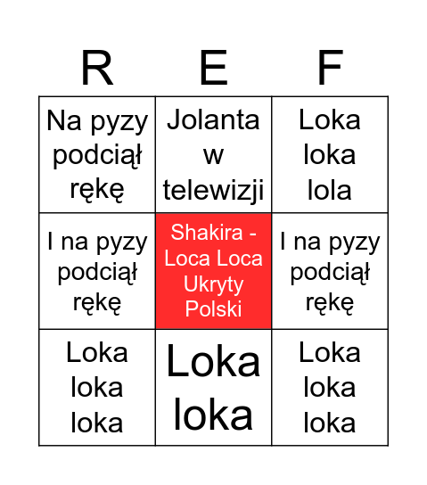 Shakira Loca Loca Ukryty Polski Bingo Card