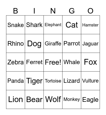 RFK Jr & Animals Bingo Card