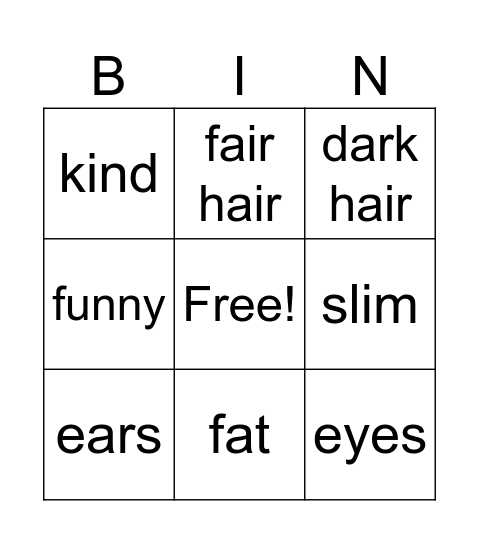Appearance Bingo Card