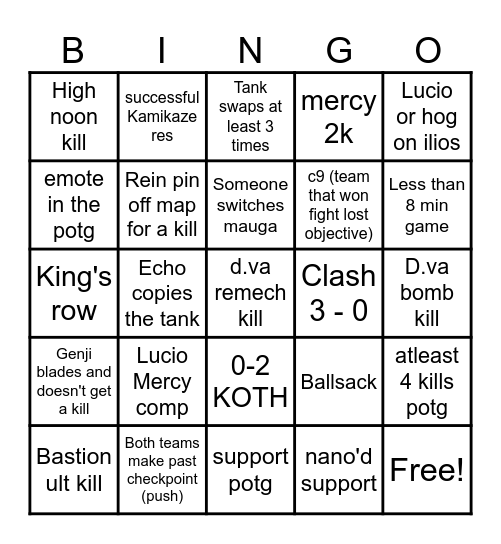 Overwatch bingo Card