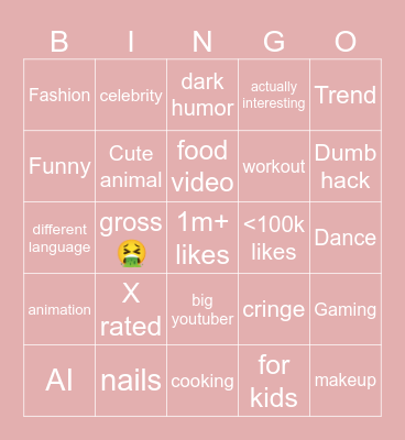 Youtube shorts bingo Card