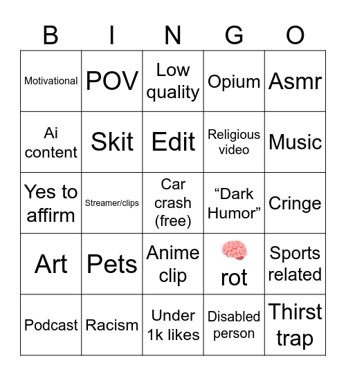 IG Reels Bingo Card