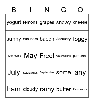 Word Bingo Card