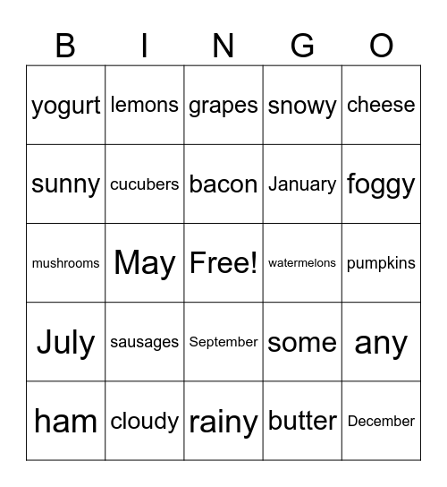 Word Bingo Card