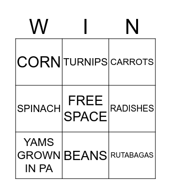 FRUIT & VEGETABLES Bingo Card