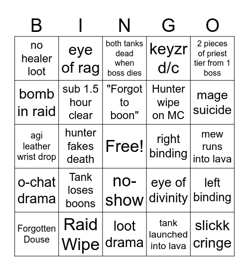 Final Countdown Bingo Card