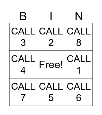 Call Bingo Card