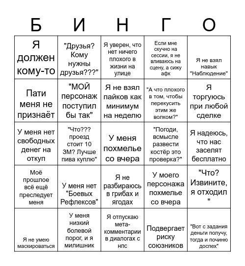 Я умру на этой сессии - DD гурпс Bingo Card