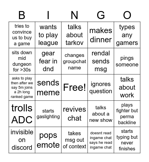 ryan bingo 2 Bingo Card