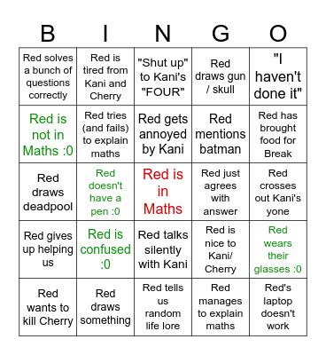 Red in Maths Bingo Card