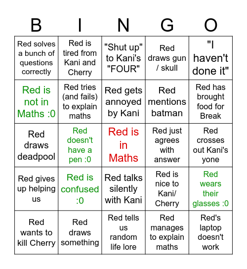 Red in Maths Bingo Card