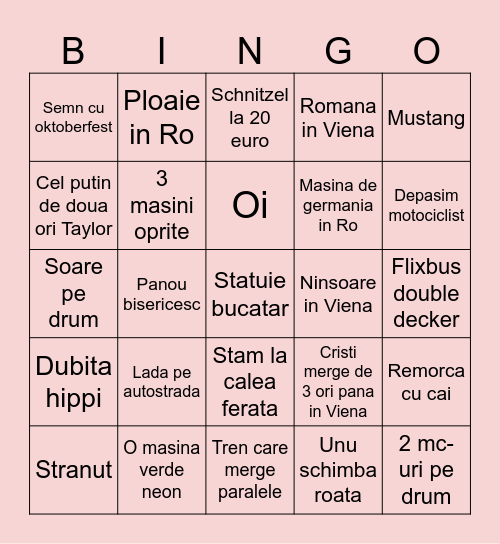 Roadtrip intors Bingo Card