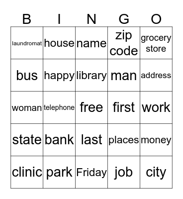 Community Places & Review Unit 1 Bingo Card