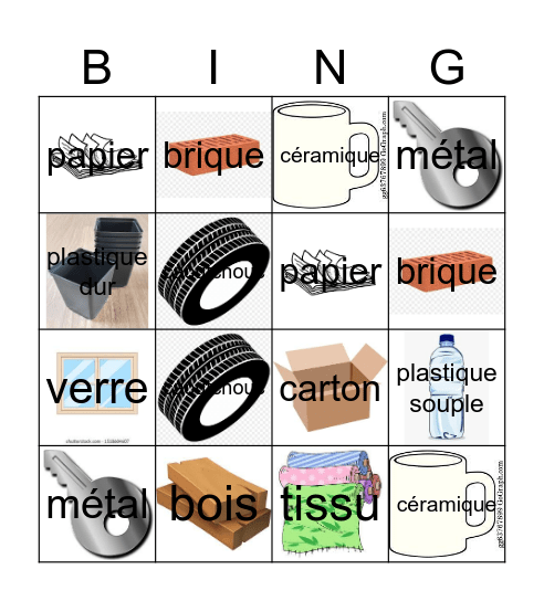 Les matériaux Bingo Card