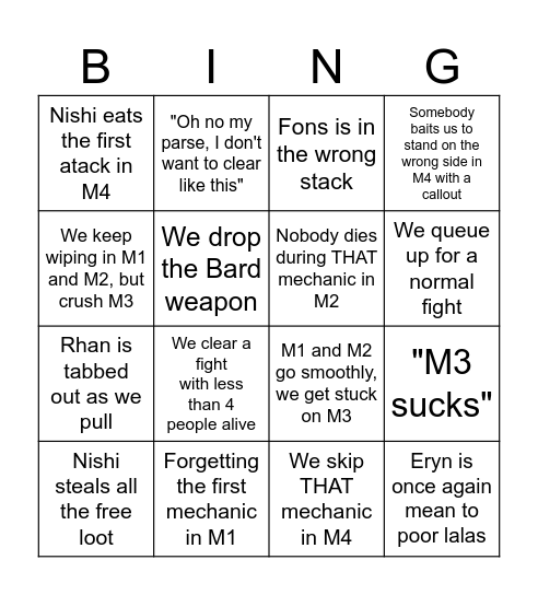 Reclears Bingo Card