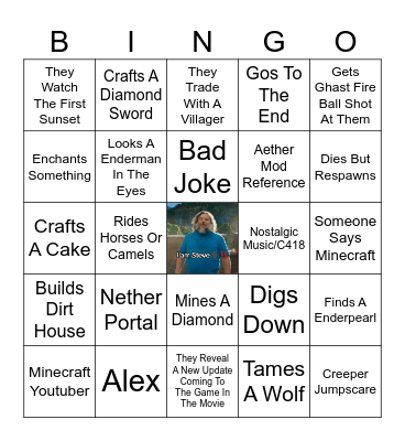 A Minecraft Movie Bingo Card