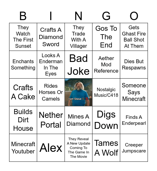 A Minecraft Movie Bingo Card