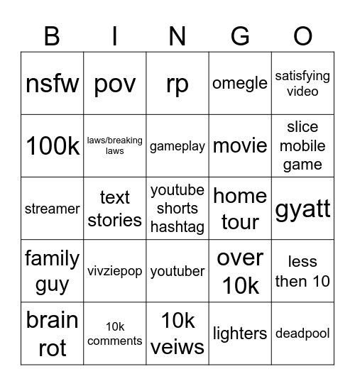 bingo shorts Bingo Card