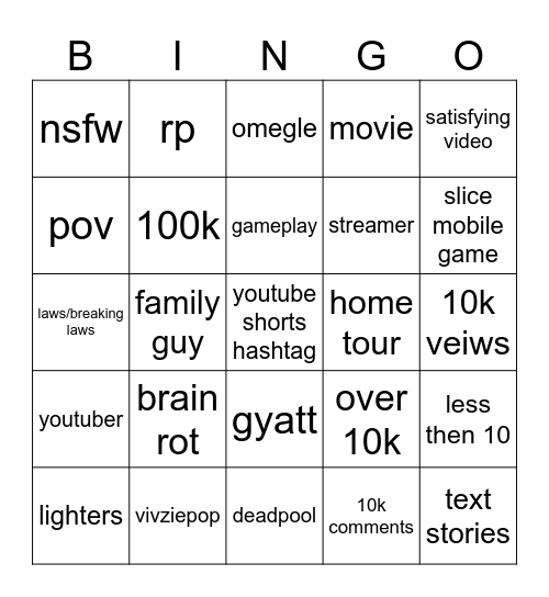 bingo shorts Bingo Card