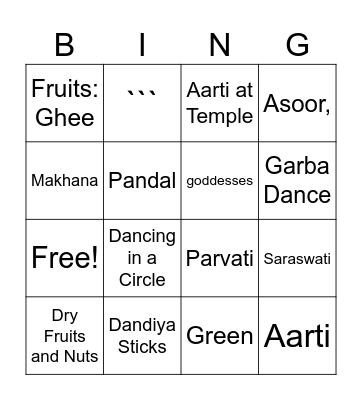 NAVRATRI Bingo Card