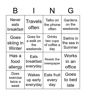 Daily Routines- Find someone who..... Bingo Card