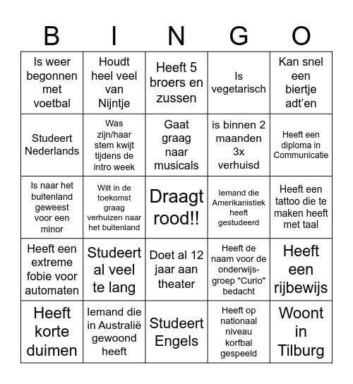 Leer elkaar kennen Bingo Card