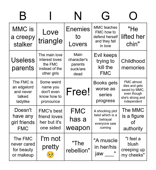 Every YA Fantasy Bingo Card