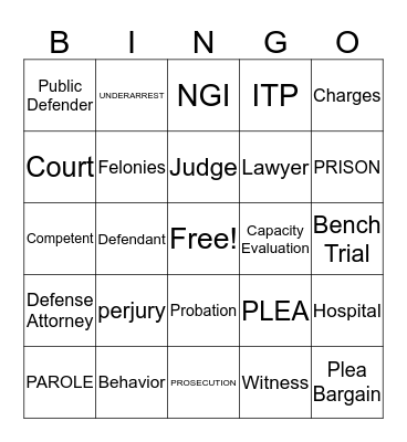 Legal Bingo Card