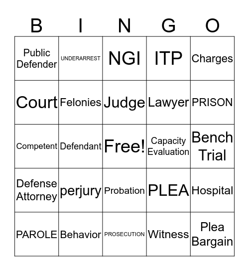 Legal Bingo Card