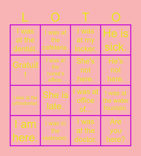 Faire l'appel Bingo Card